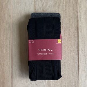 Merona Black Patterned & Gray Tights - 2 Pair Pack